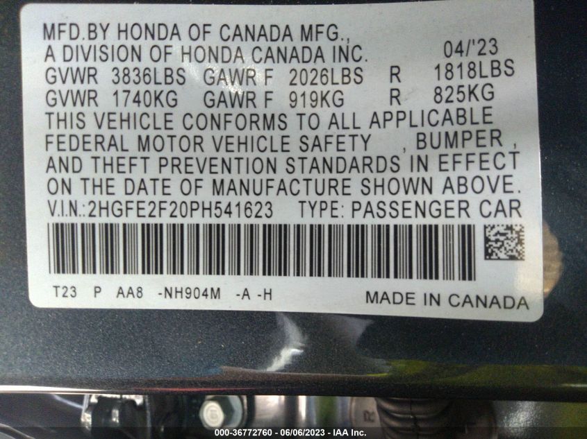 2023 HONDA CIVIC SEDAN LX - 2HGFE2F20PH541623