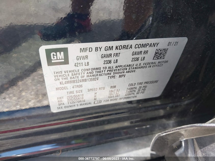 VIN KL4MMBS24MB135924 2021 BUICK ENCORE GX PREFERRED