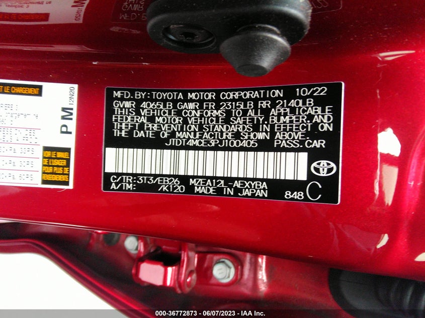 VIN JTDT4MCE3PJ100405 2023 TOYOTA COROLLA XSE