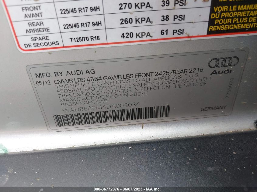 2013 AUDI A3 PREMIUM - WAUBEAFM4DA002034