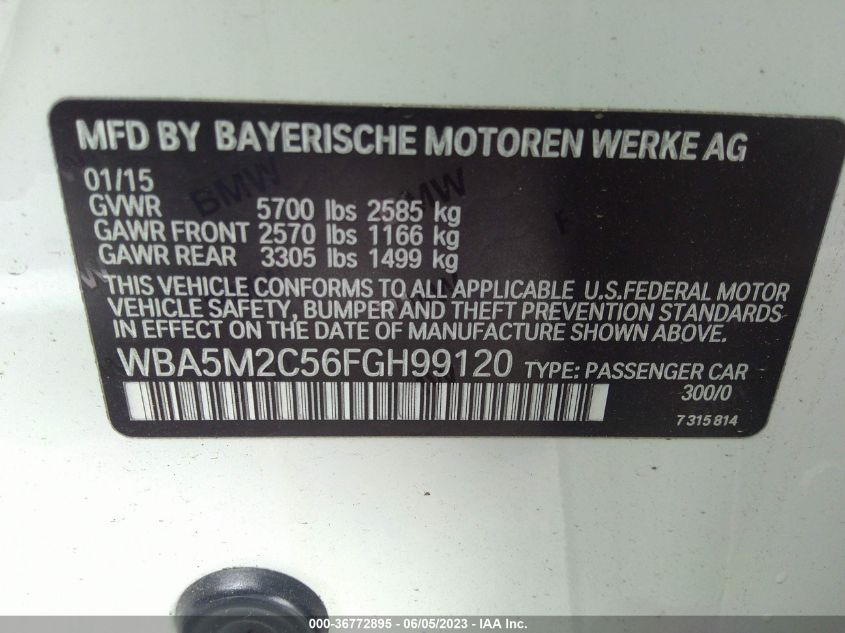 2015 BMW 5 SERIES GRAN TURISMO 535I - WBA5M2C56FGH99120