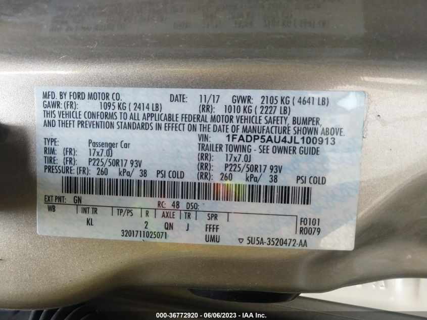 2018 FORD C-MAX HYBRID SE - 1FADP5AU4JL100913