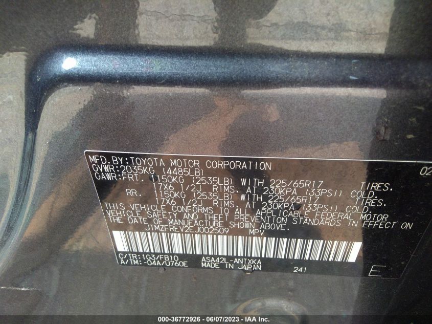 2014 TOYOTA RAV4 LE - JTMZFREV2EJ002509