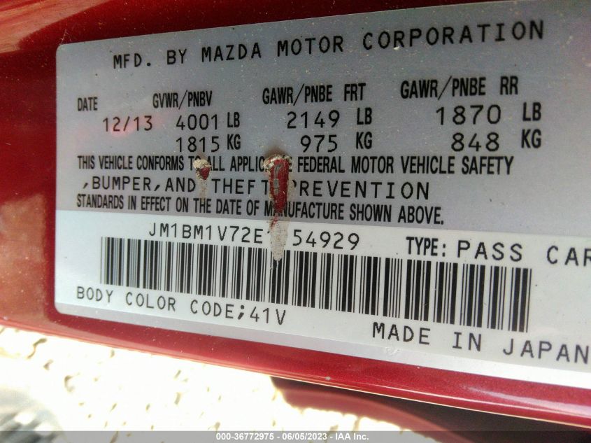 2014 MAZDA MAZDA3 I TOURING - JM1BM1V72E1154929