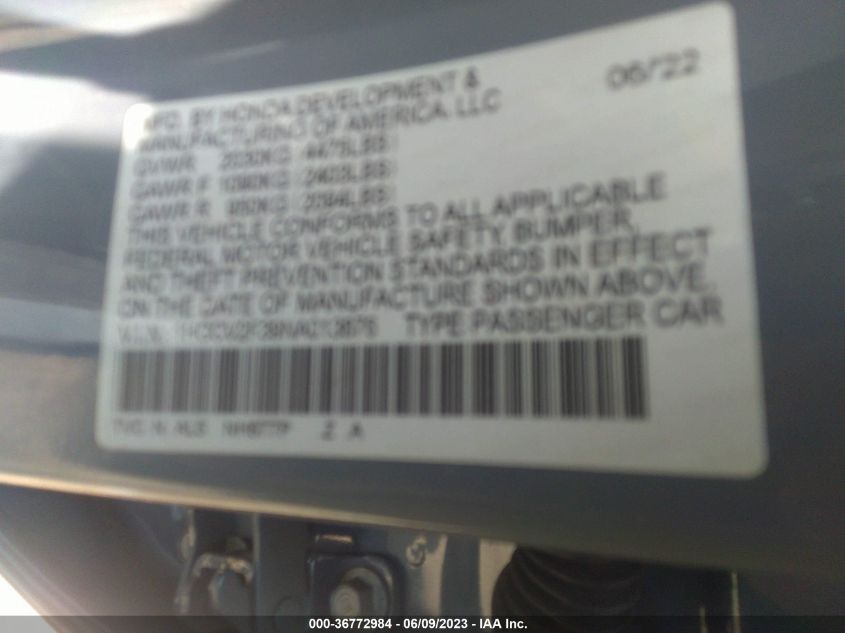2022 HONDA ACCORD SEDAN SPORT - 1HGCV2F39NA013876