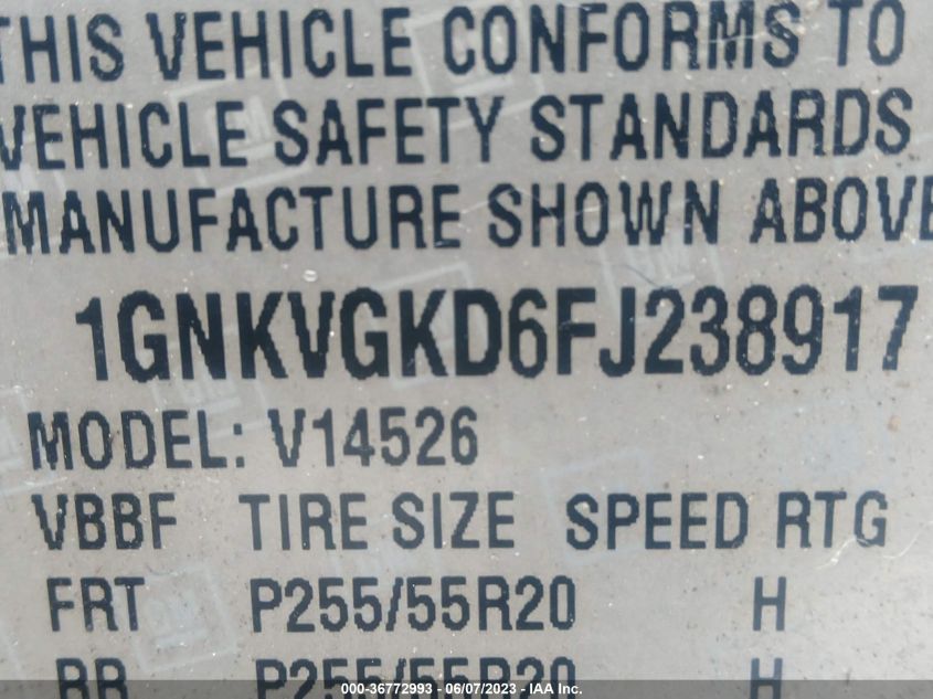 2015 CHEVROLET TRAVERSE LT - 1GNKVGKD6FJ238917
