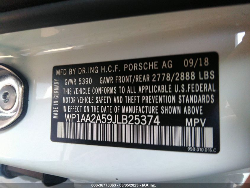 2018 PORSCHE MACAN - WP1AA2A59JLB25374