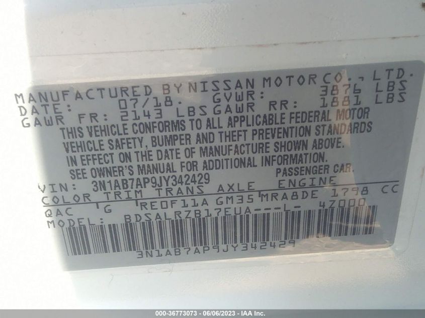 2018 NISSAN SENTRA SR - 3N1AB7AP9JY342429