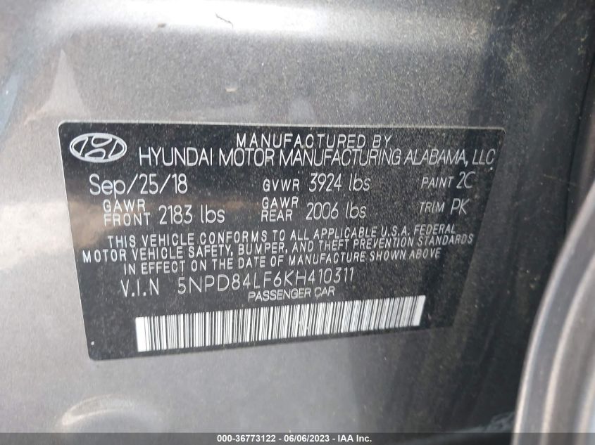 2019 HYUNDAI ELANTRA SEL - 5NPD84LF6KH410311
