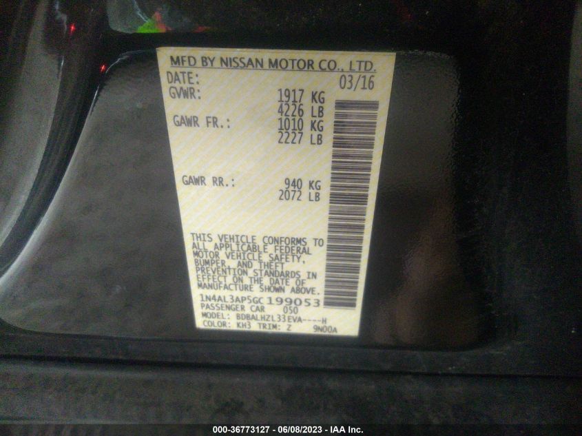 2016 NISSAN ALTIMA 2.5/S/SV/SL/SR - 1N4AL3AP5GC199053