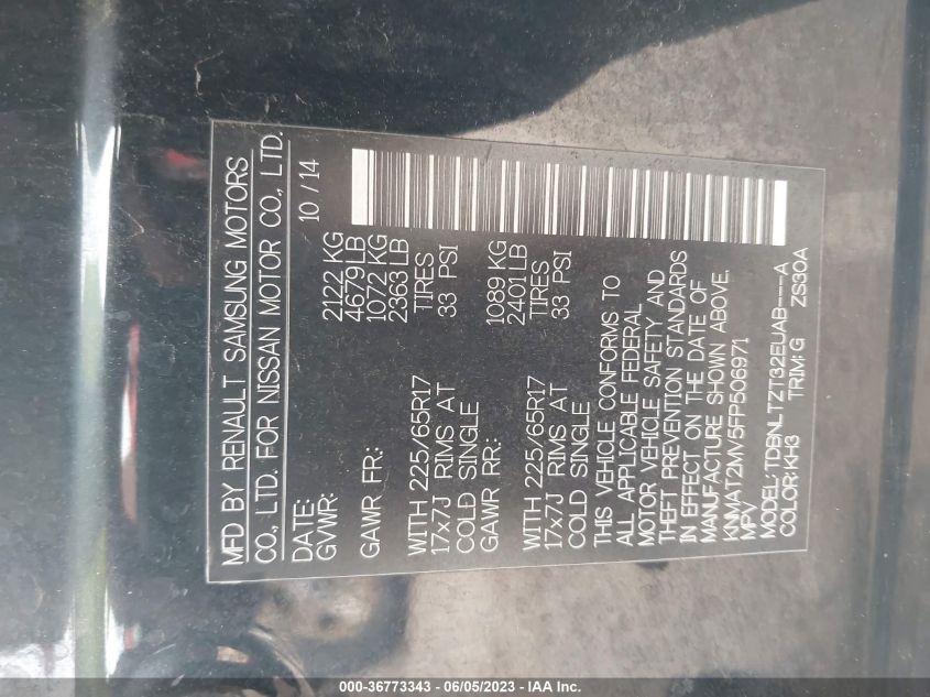 2015 NISSAN ROGUE SV - KNMAT2MV5FP506971