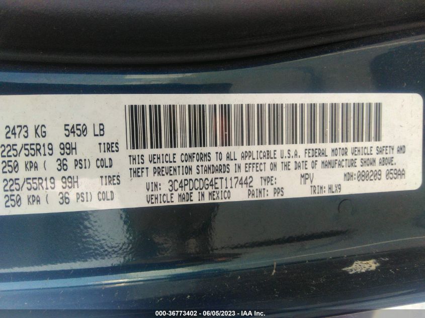 2014 DODGE JOURNEY LIMITED - 3C4PDCDG4ET117442