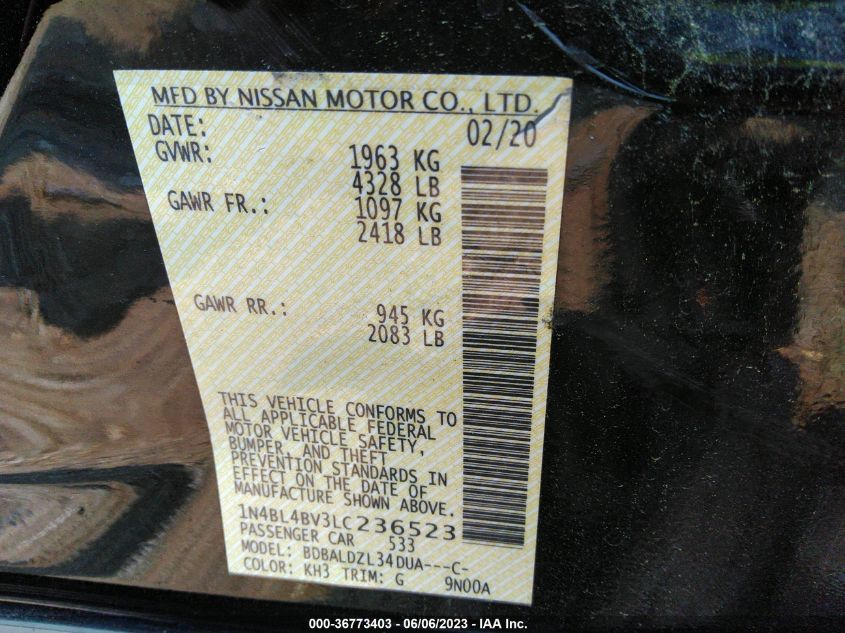 2020 NISSAN ALTIMA 2.5 S - 1N4BL4BV3LC236523