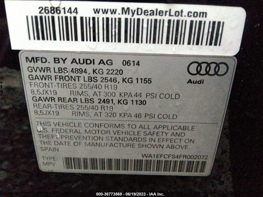 2015 AUDI Q3 2.0T PREMIUM PLUS - WA1EFCFS4FR002072