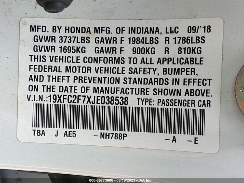 2018 HONDA CIVIC SEDAN EX - 19XFC2F7XJE038538
