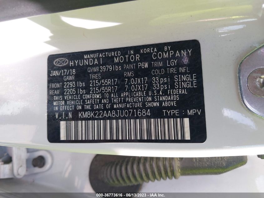 2018 HYUNDAI KONA SEL - KM8K22AA8JU071684