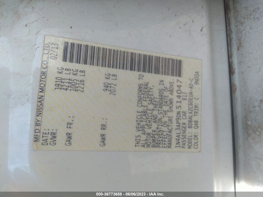 2013 NISSAN ALTIMA 2.5 SL - 1N4AL3AP9DN514047