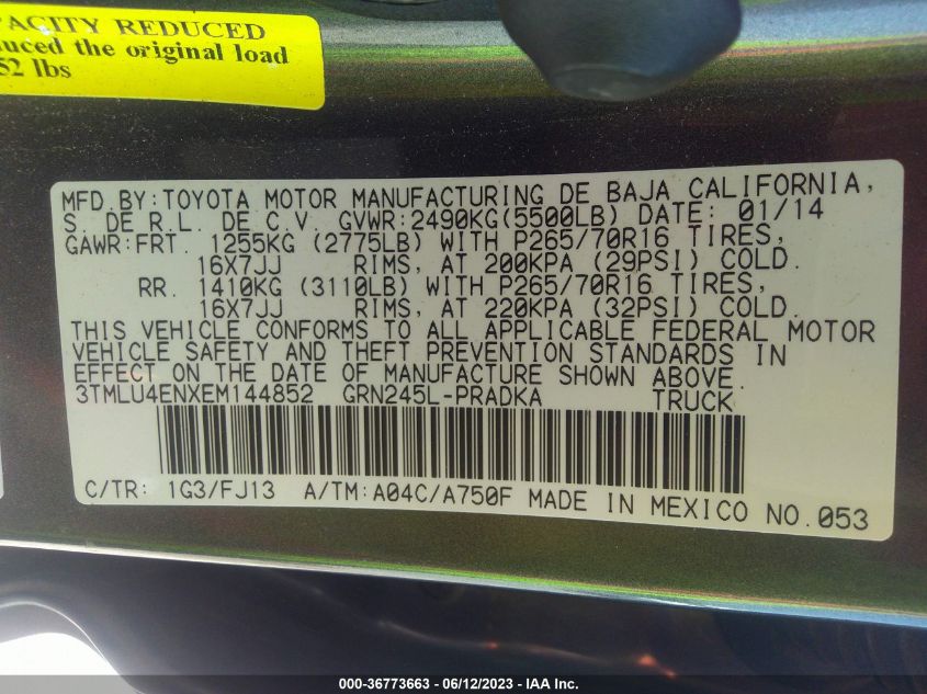 2014 TOYOTA TACOMA - 3TMLU4ENXEM144852