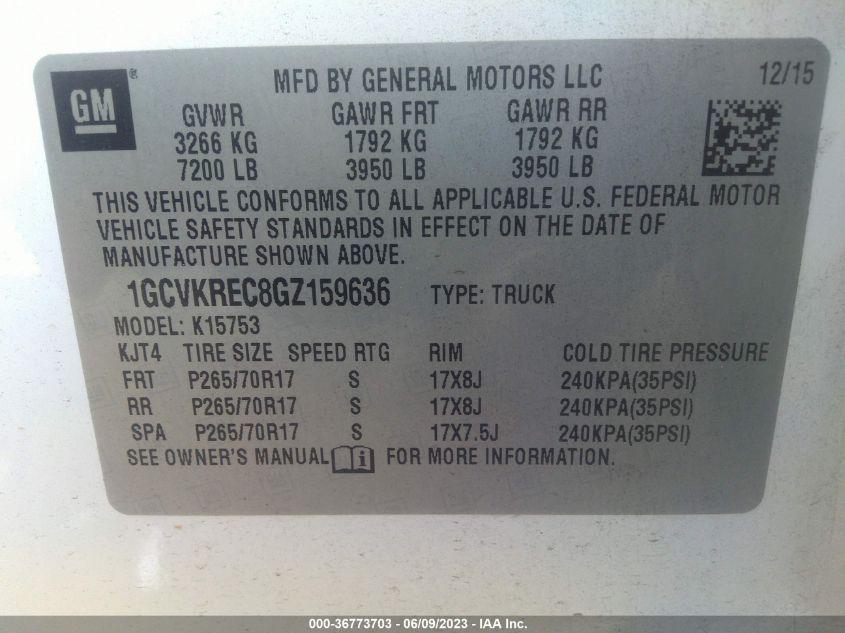2016 CHEVROLET SILVERADO 1500 LT - 1GCVKREC8GZ159636