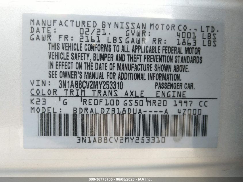2021 NISSAN SENTRA SV - 3N1AB8CV2MY253310