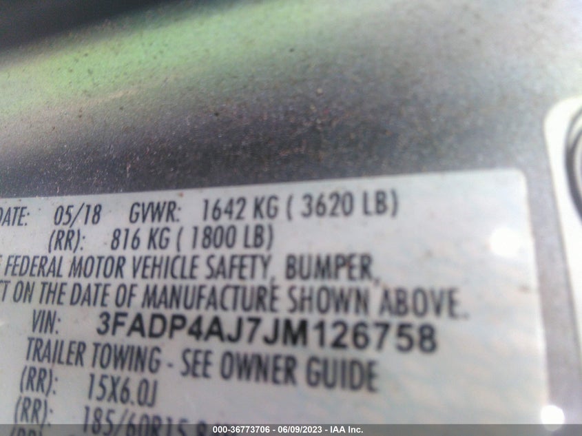 VIN 3FADP4AJ7JM126758 2018 FORD FIESTA S
