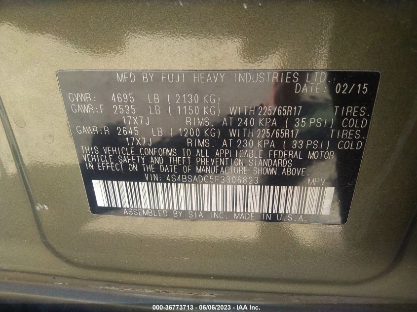 2015 SUBARU OUTBACK 2.5I PREMIUM - 4S4BSADC5F3306823