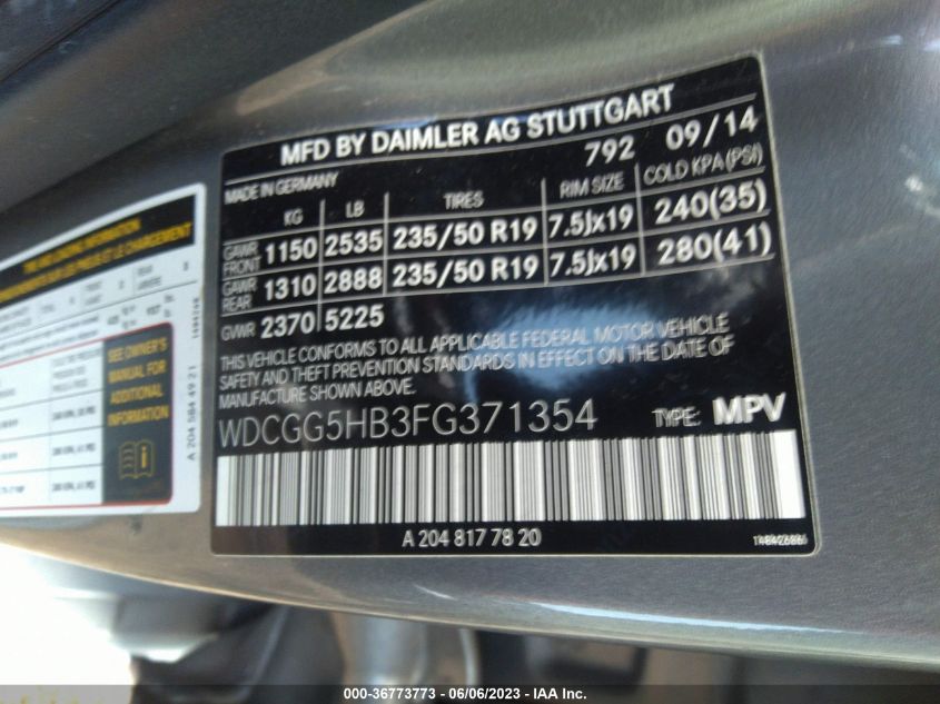 2015 MERCEDES-BENZ GLK-CLASS GLK 350 - WDCGG5HB3FG371354