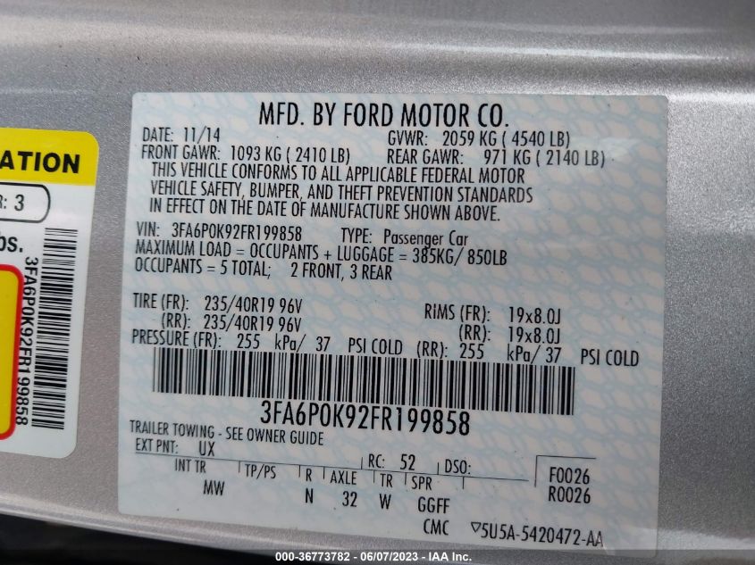 2015 FORD FUSION TITANIUM - 3FA6P0K92FR199858