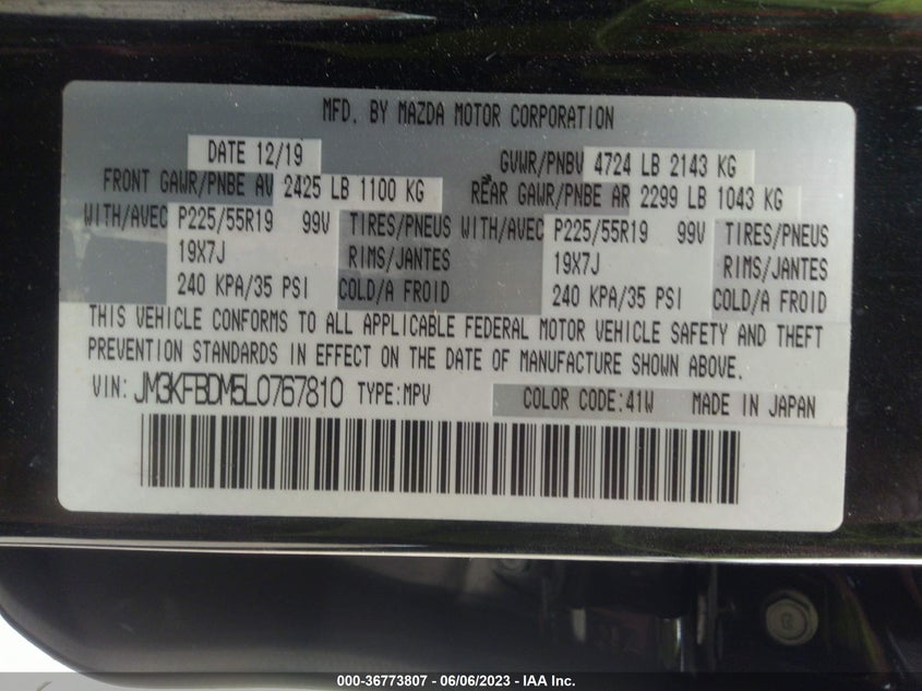 VIN JM3KFBDM5L0767810 2020 MAZDA CX-5 GRAND TOURING