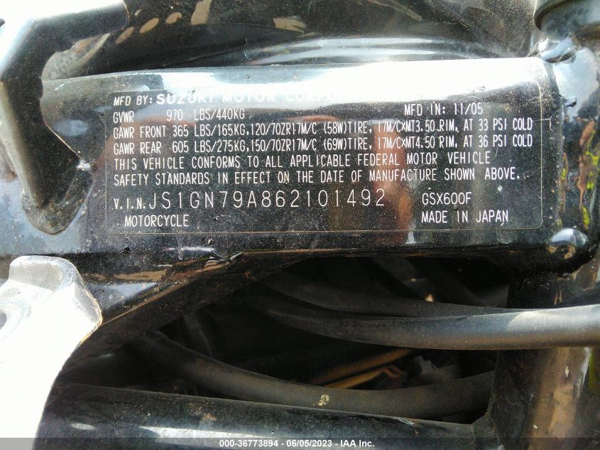 2006 SUZUKI GSX600 F - JS1GN79A862101492