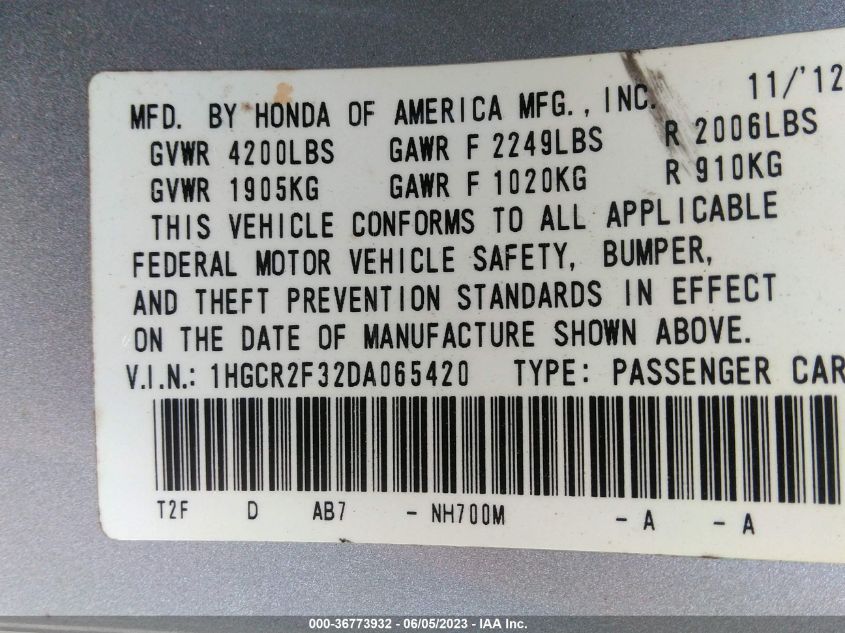 2013 HONDA ACCORD LX - 1HGCR2F32DA065420