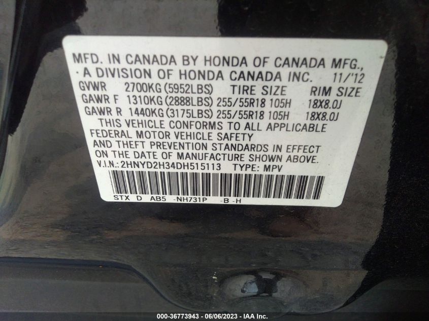 2013 ACURA MDX TECH PKG - 2HNYD2H34DH515113