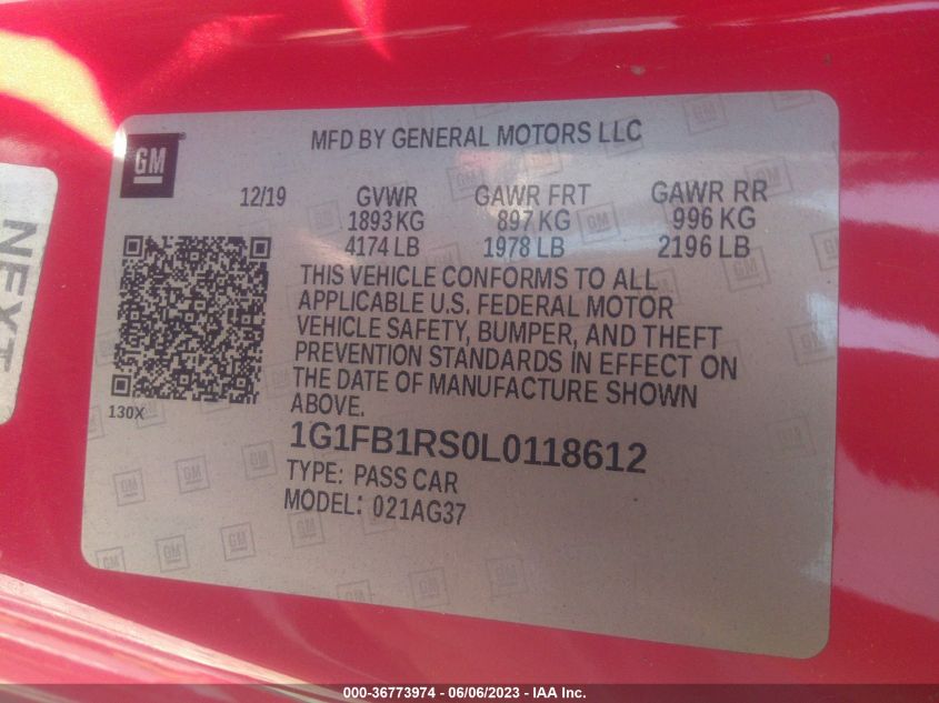 2020 CHEVROLET CAMARO 1LT - 1G1FB1RS0L0118612