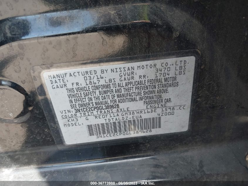 2016 NISSAN VERSA NOTE S/S PLUS/SV/SR/SL - 3N1CE2CP0GL389628