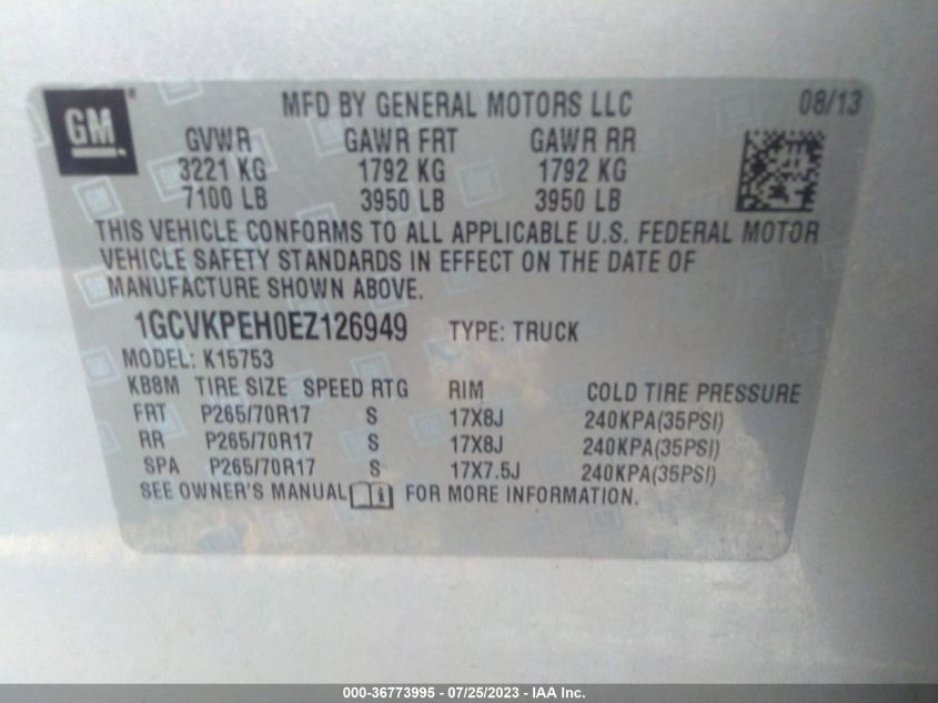 2014 CHEVROLET SILVERADO 1500 WORK TRUCK - 1GCVKPEH0EZ126949