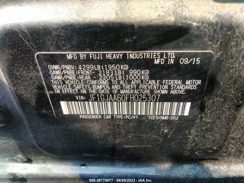 2015 SUBARU IMPREZA SEDAN JF1GJAA60FH025307