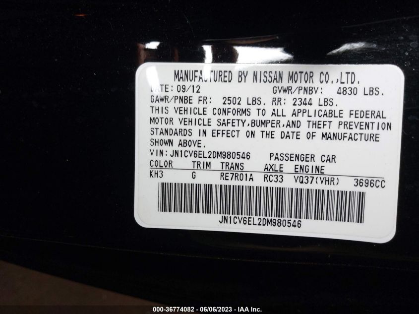 2013 INFINITI G37 COUPE X - JN1CV6EL2DM980546