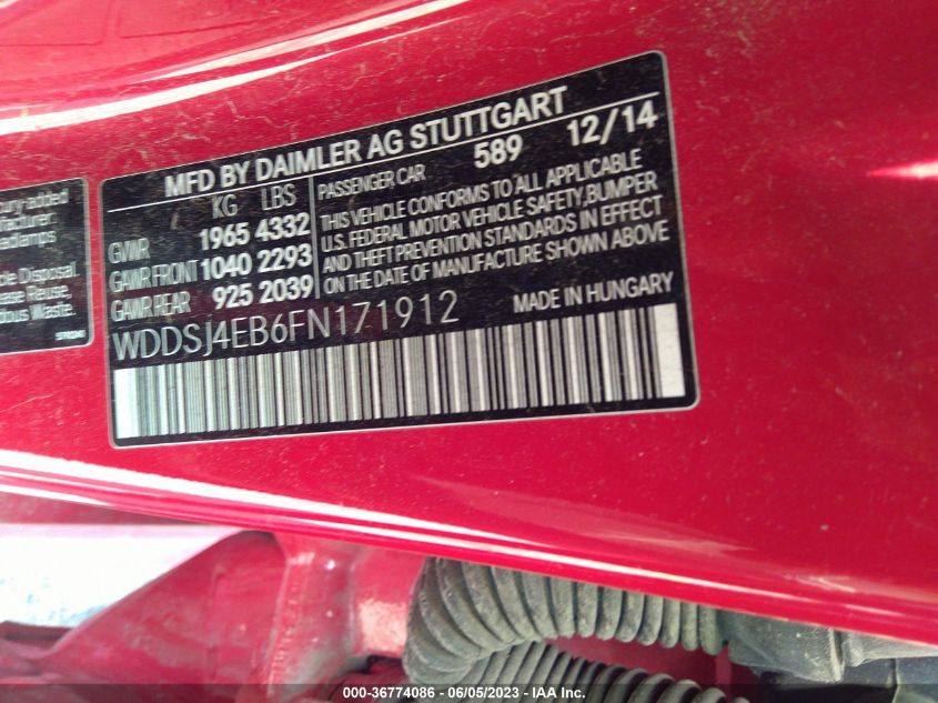 2015 MERCEDES-BENZ CLA-CLASS CLA 250 - WDDSJ4EB6FN171912