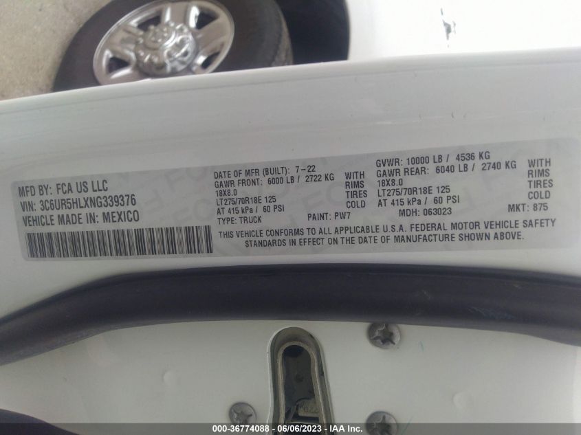 2022 RAM 2500 TRADESMAN - 3C6UR5HLXNG339376