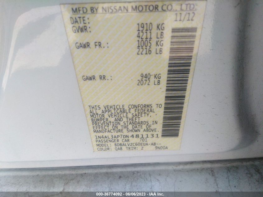 2013 NISSAN ALTIMA 2.5 SL - 1N4AL3AP7DN481131
