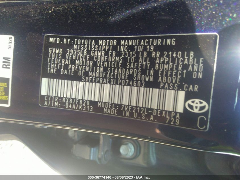 2020 TOYOTA COROLLA LE - 5YFEPRAEXLP074603