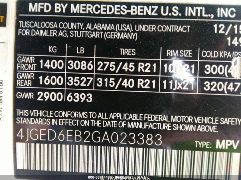 2016 MERCEDES-BENZ GLE COUPE 450 4MATIC 4JGED6EB2GA023383