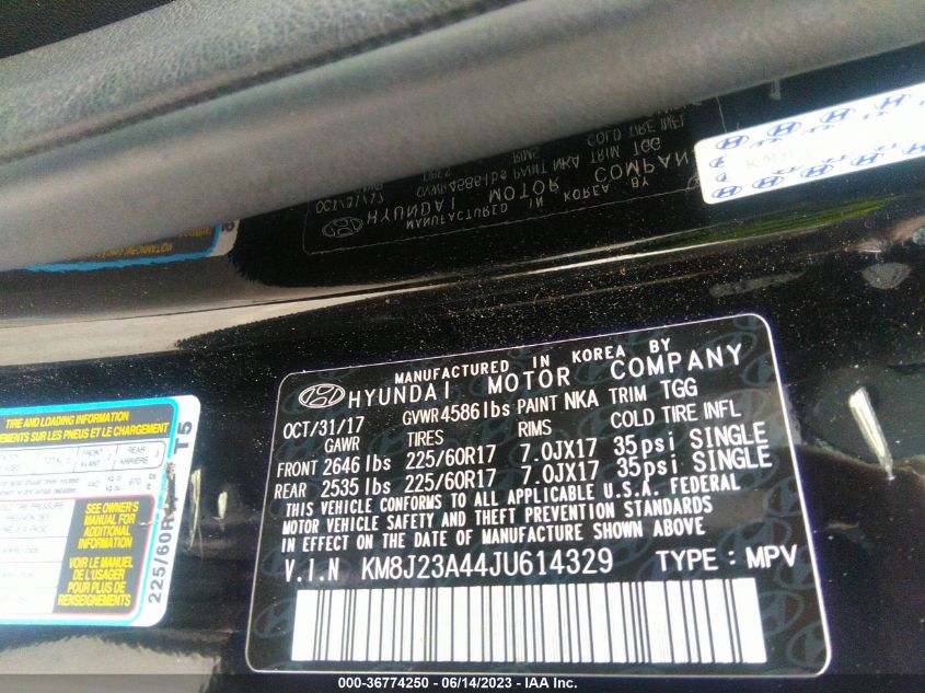 2018 HYUNDAI TUCSON SE - KM8J23A44JU614329