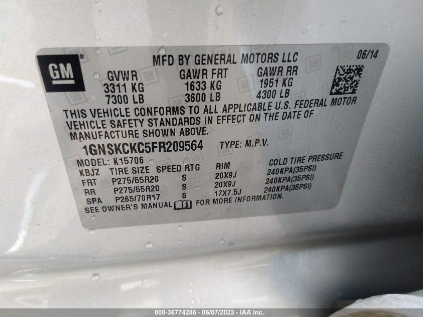 2015 CHEVROLET TAHOE LTZ - 1GNSKCKC5FR209564