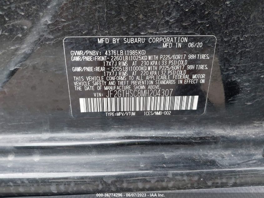 2021 SUBARU CROSSTREK SPORT - JF2GTHSC8MH204307