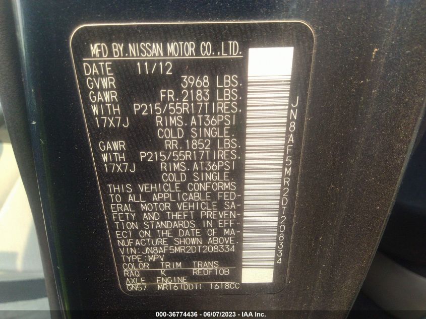 2013 NISSAN JUKE SV - JN8AF5MR2DT208334