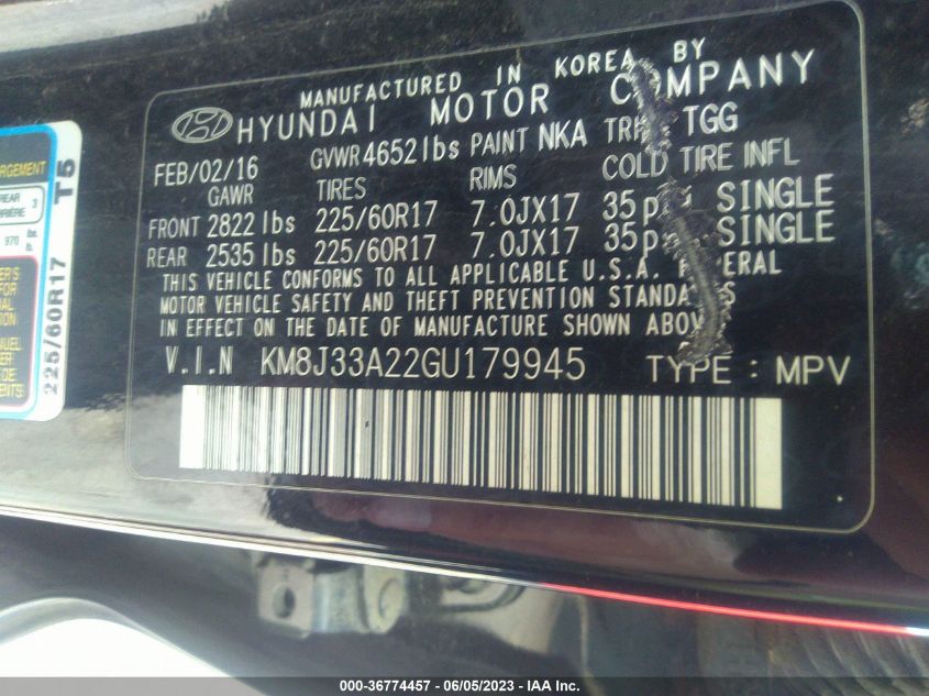 2016 HYUNDAI TUCSON ECO - KM8J33A22GU179945