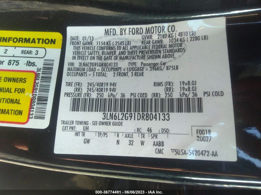 2013 LINCOLN MKZ - 3LN6L2G91DR804133
