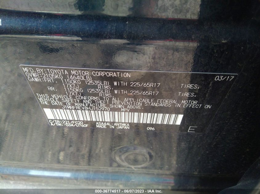 2017 TOYOTA RAV4 XLE - JTMRFREV8HJ152970