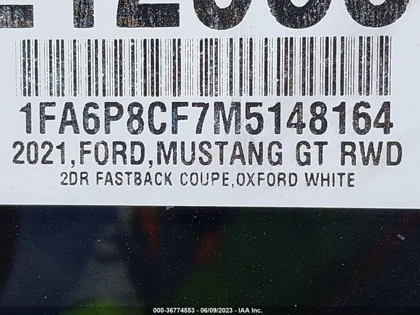 2021 FORD MUSTANG GT - 1FA6P8CF7M5148164